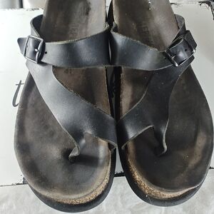 Mephisto Helen Black Leather Flip Flops Slide Sandals women's Size 41